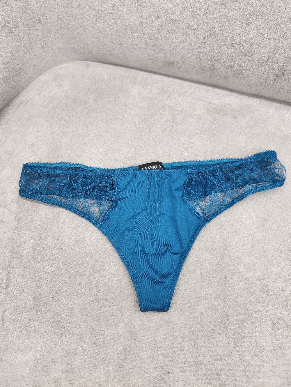 La Perla String Panties M Teal Blue Lace Thong Underwear Luxury Made In Italy